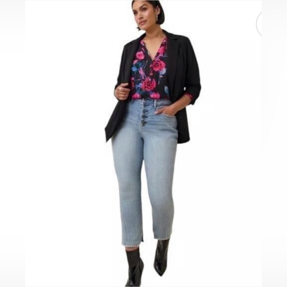 Torrid Harper Long Sleeves Floral Top Size 2X Black Pink & Blue